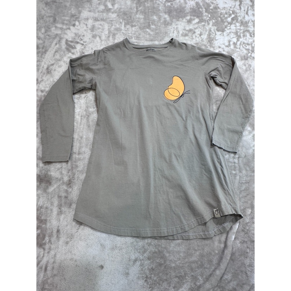 Khotwh Shirt Womens Size Medium Grayish Green Long Sleeve Butterfly Logo Flaws